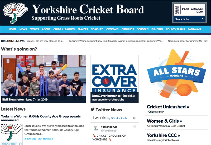 Yorkshire cricket Board website