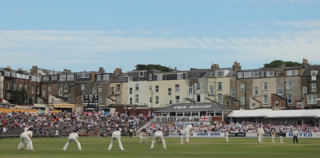 Liam Plunkett bowls in Scarborough Cricket Festival